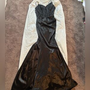 Black Satin Prom Dress With Leg Slit